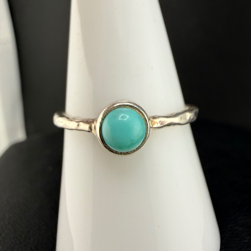 PANDORA Ring Turquoise Silver Hammered Band‎ Stacking Boho 5.5 READ